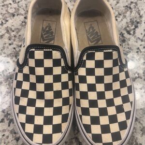 Vans Kids Black and Cream Checkered Slip-On Sneakers
